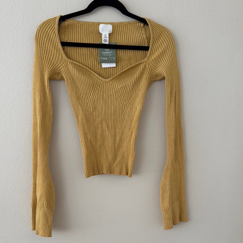H&M Mustard Ribbed Knit Top